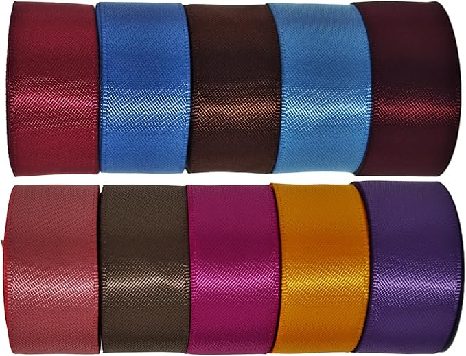 Ribbon 1-1/2 inch, 10 Vintage Colors，50 Yards Double Faced Satin Ribbon Set, 5 Yards Each for Gift Wrapping, Flower Bouquet, Bow, Hair, Wedding, DIY Crafts, Holiday Party Decorations