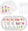 72 Pcs Birthday Plates and Napkins Party Supplies,Happy Birthday Party Plates Napkins Dots Design Tableware Set Decorations for Serves 24 (White)