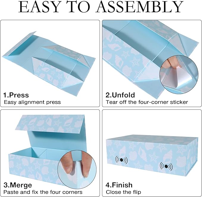 Blue Ocean Theme Gift Box with Magnetic Lids 13.8x8.3x4.4 in, Large Bridesmaid Proposal Boxes, Rectangle Wedding Decorative Storage Box 3 Pack