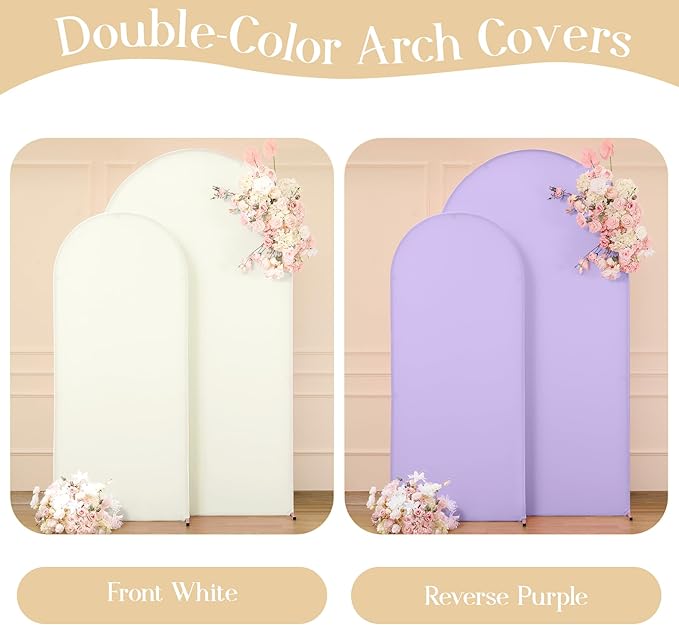 Cream Purple Arch Backdrop Cover Set of 2 Spandex Arch Covers 7.2 and 6ft Wedding Birthday Party Arch Covers Stretchy Backdrop Bridal Baby Shower Biege Lavender Arch Stand Cover