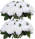 52pcs White Roses Artificial Flowers Ivory Fake Flowers Silk Roses with Stems for DIY Wedding Bouquets Bridal Shower Centerpieces Arrangements Party Decorations