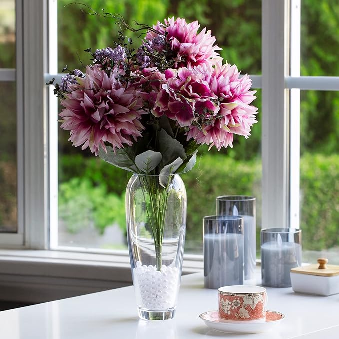 Enova Floral Oval Domed Glass Vase for Flowers, 4" W 9" H Clear Large Domed Bullet Cylinder Floral Vase for Home Decor, Wedding Centerpiece Event (1 Piece)