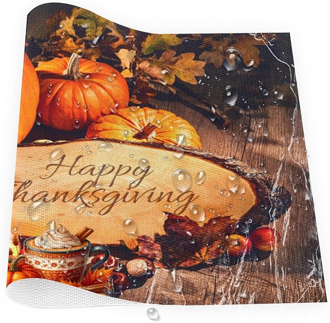 Thanksgiving Holiday Modern Pumpkins Placemats Set of 1 PVC Vinyl Non Slip Table Mats Heat Resistant Place Mats Washable Wipeable Dining Table Mat for Kitchen Party Indoor Outdoor Decorative Gift