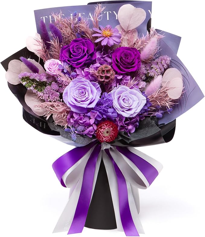 Flowers for Delivery Preserved Flower Fresh Bouquet Forever Flowers Birthday Gifts for Women Mom Anniversary Purple Real Rose Gifts for Grandma Sister Wife Her from Daughter Home Wedding Decor