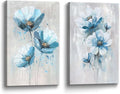 Flower Picture Canvas Wall Art: 2 Pieces Teal Floral Abstract Prints Artwork Vintage Turquoise Bouquet Botanical Painting for Bedroom Living Room Bathroom Home Office