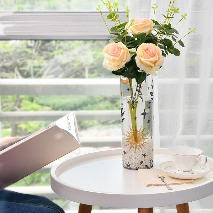 Flower Vase for Centerpieces, Sun and Moon Plastic Cylinder Vase, Clear Bud Vases for Home Wedding Office Table Decor