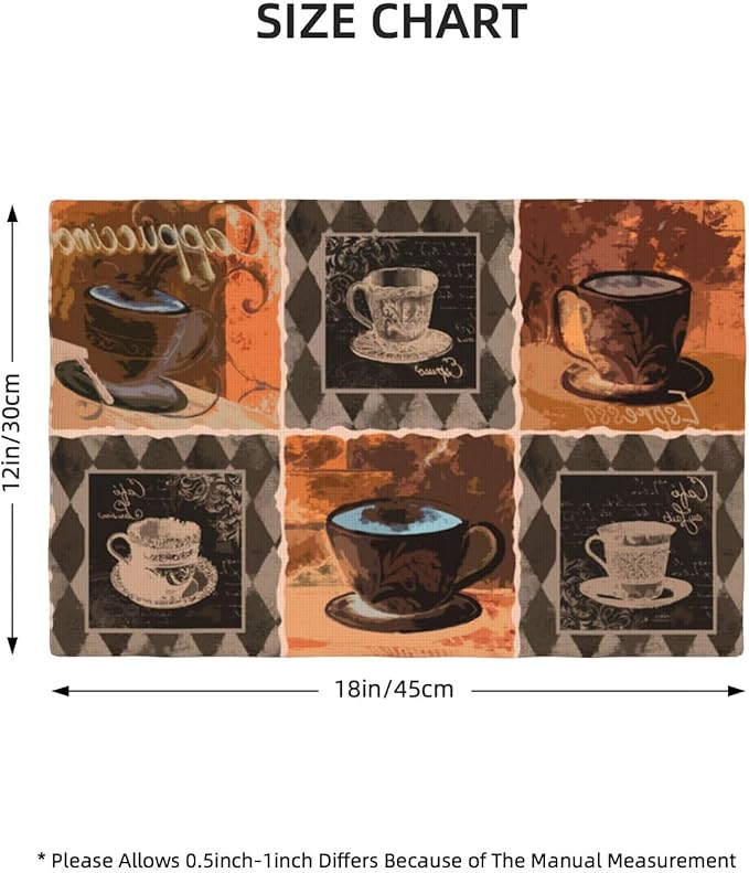 Coffee Linen Table Placemats Set of 4 Vintage Modern Art Placemat Indoor Outdoor Party Home Desktop Kitchen Dining Room Decoration 12x18 Inch