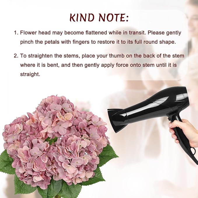 Hollyone Pink Purple Hydrangea Artificial Flowers Large Artificial Hydrangeas Silk Flowers for Home Decor Indoor Wedding Flowers Bouquets Faux Flowers Kitchen Centerpiece Table Decorations