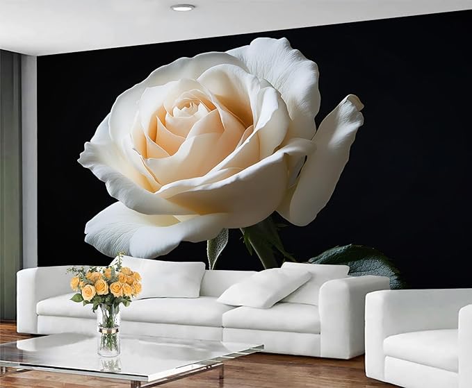 White Rose Wall Mural, Romantic White Rose 3D Wall Murals, Simple Elegant Flowers Wallpaper Mural, for Living Room Bedroom Large Wallpaper Indoor Decor 197" W x124.8 H