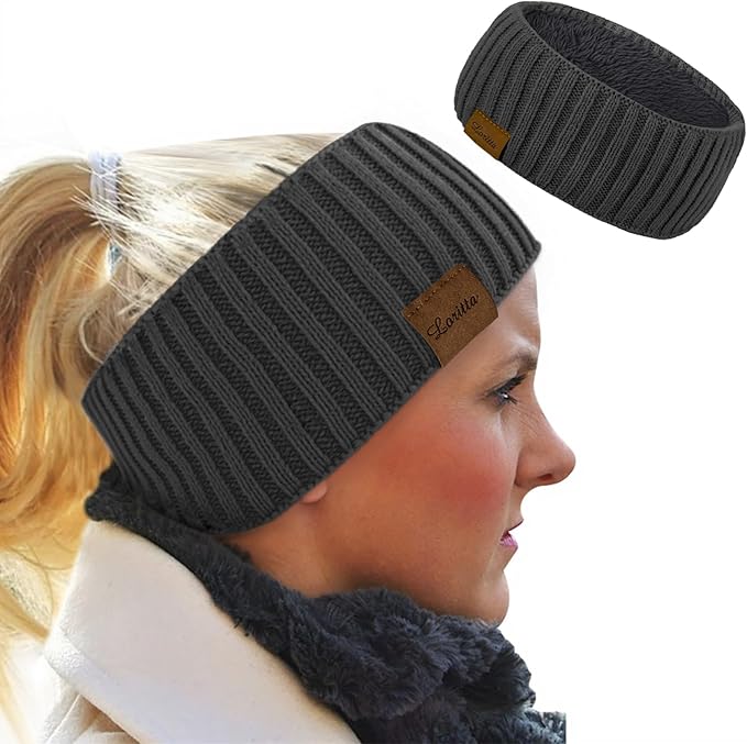 Loritta Womens Ear Warmers Headbands Winter Warm Fuzzy Cable Knit Head Wrap Fleece Lined Gifts