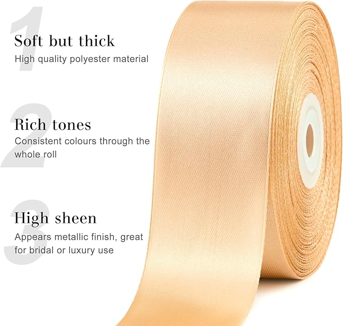 1-1/2 Inches 50 Yards Champagne Satin Ribbon, Solid Fabric Ribbon Roll for Flower Bouquets, Gift Wrapping, Wedding, Handmade Crafts
