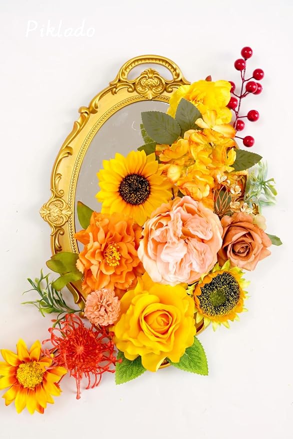 Artificial Flower Combination Box Set Artificial Flower Loose Leaves and Stems DIY Wedding Center Bouquet Bride Wedding Baby Shower(Orange Yellow)
