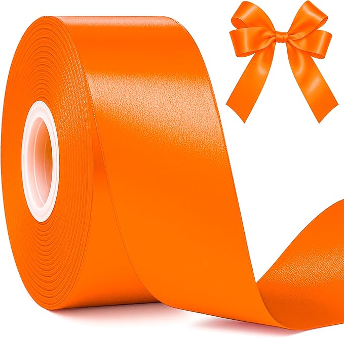 Fullive 1 1/2 Inch Fall Ribbon, 30 Yards Orange Ribbons for Gift Wrapping, Polyester Solid Satin Ribbon for Flower Bouquet for Birthday Thanksgiving Halloween Decorations DIY Bows Floral Arrangements