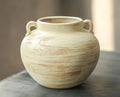 Handmade Beige White Two-Ear Ceramic Vase, Textured Pottery Vase with Two Ears for Centerpieces, Kitchen, Living Room, Bedroom Decor Gifts (Beige White, Short)