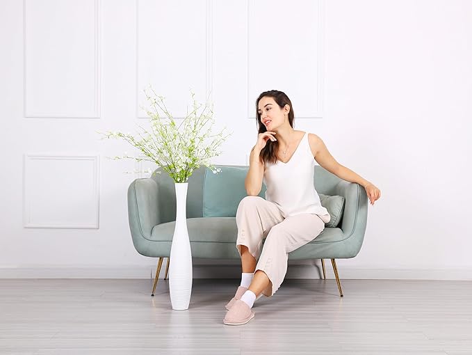 Leewadee Decorative Tall Floor Vase for Living Room Decor, 26 inches, White, Resin