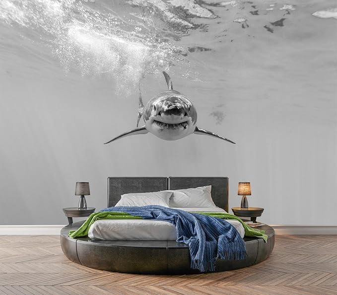 Eierme-Ferocious Great White Shark Mural Wallpaper Peel and Stick 137" x 102"