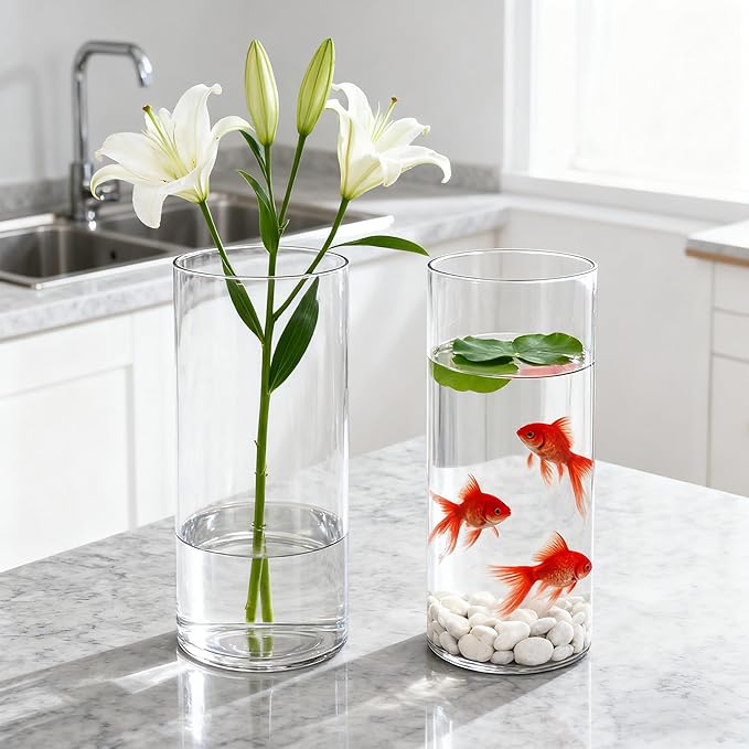 2 Pack Acrylic Cylinder Vases, Non-breakable Vase for Centerpieces, 10 inch Tall Clear Flower Vase Bulk Floating Candle Holder for Wedding Table Home Decor and Party