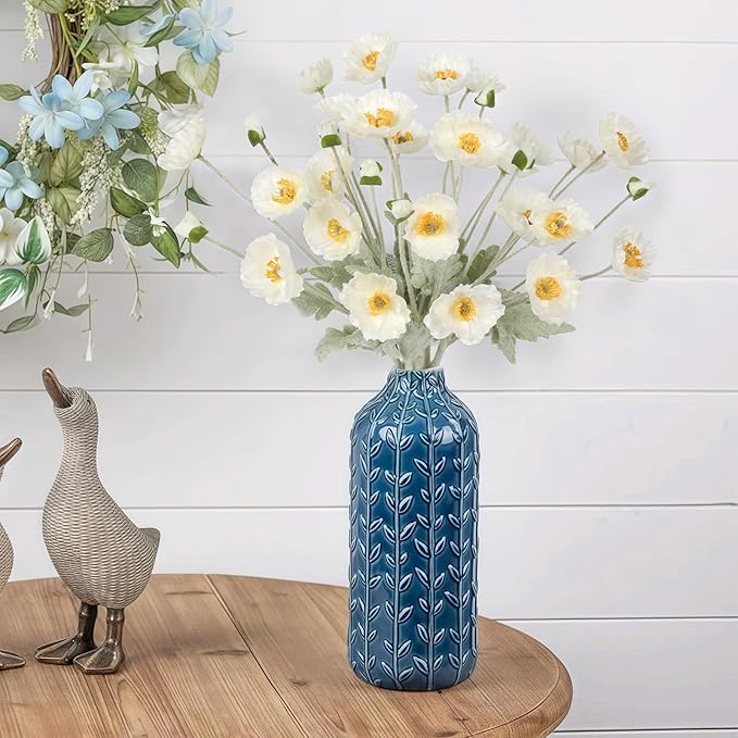 White Poppy Flowers Artificial,8PCS Fake Poppies 22.8" Realistic Silk Flowers with Stems for Wedding Party Table Centerpiece Home Decor(White)