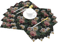 Placemats Set of 4 PVC Woven Place Mats Heat Resistant Easy to Clean for Indoor Outdoor Party Kitchen Dining Table Decoration 12"x18",Embroidered Rose Pattern