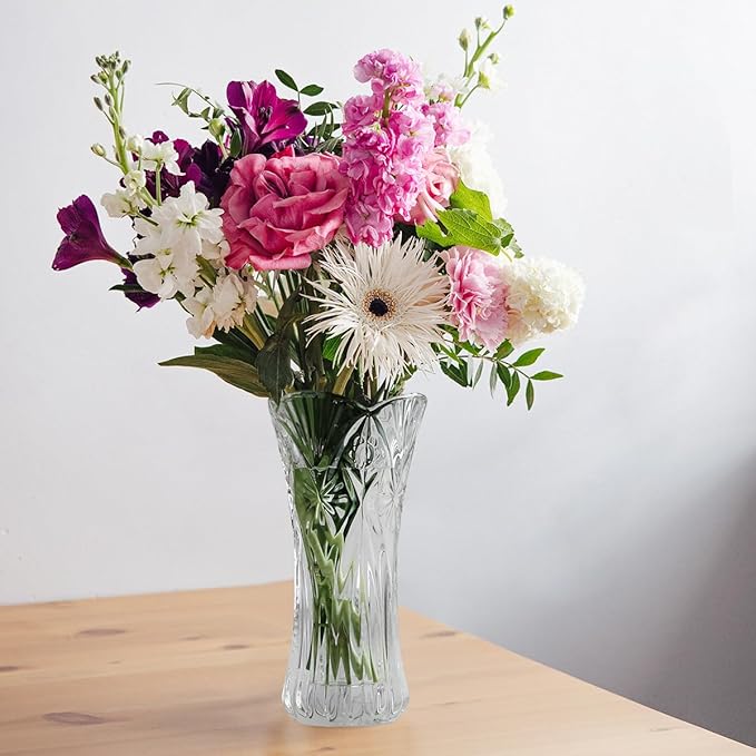 CS Crystal Vase 12-inch high, Cabbage Design, for Flowers & Decor. Lovely Nice Shiny Piece. Perfect as a Gift, Suitable for All Occasions