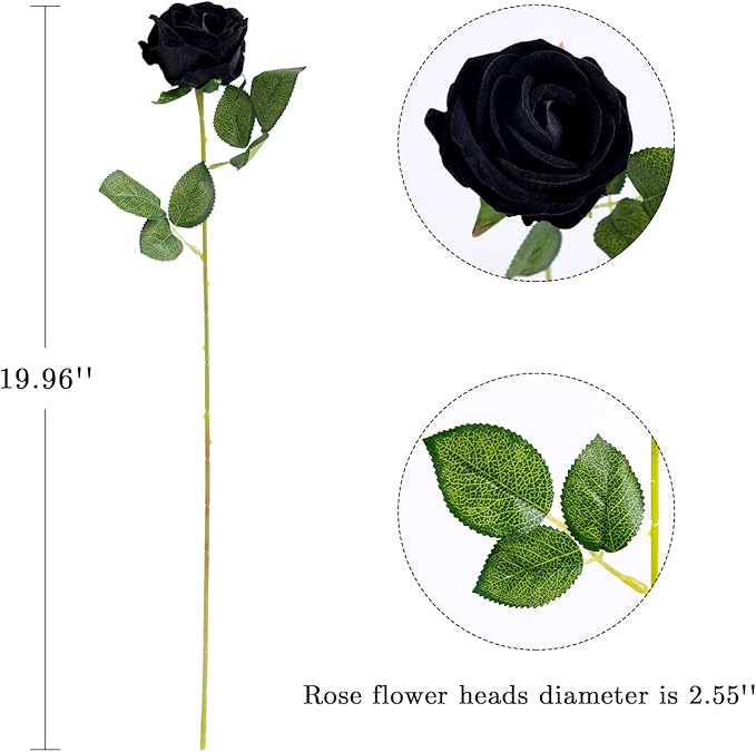 Hawesome Fake Roses Artificial Silk Flowers - 12 Pcs Black Roses Artificial Faux Flowers with Stems for Home Wedding Centerpiece Hotel Office Decor
