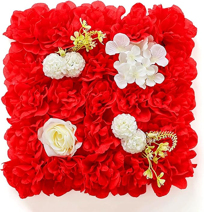 Flower Wall Backdrop, 12PCS 10.6"-15.7" Artificial Flower Wall Panel with Various Styles, 3D Floral Wall Decor for Wedding Photo Background Festive Party Home Decoration (G-E002, 10.6*10.6in)