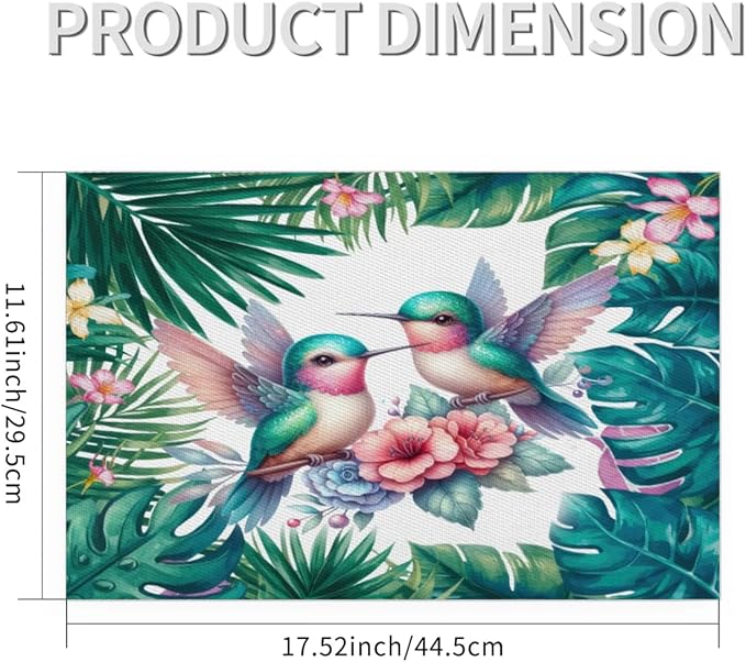 PVC Placemats Set of 1 Summer Palm Leaf Bird Wipeable Table Mats Washable Heat Resistant Non Slip Vinyl Dining Table Mat for Kithen Indoor Outdoor Patio Farmhouse Place Mats Decorative