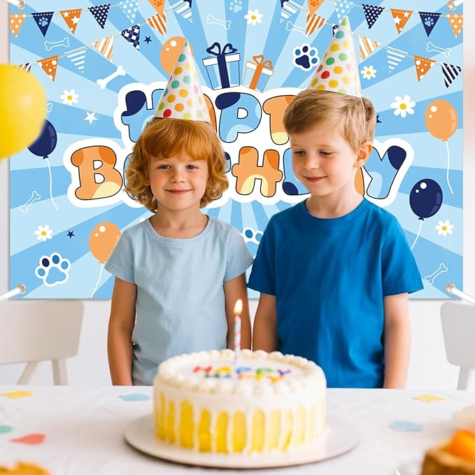 Dog Happy Birthday Backdrop, Cute Cartoon Theme Dog Paw Balloons Pennant Print Wall Backdrop Decor Photo Banner Props for Boys Girls Birthday Party Decorations Supplies