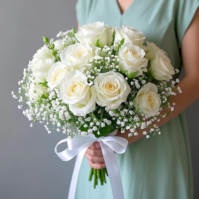 7-Pcs 21” Secure-Stem Realistic Artificial White Babys Breath (Gypsophila) Flowers with No-Shedding Design — Perfect for Wedding Centerpieces, Home Decor & Vase Fillers