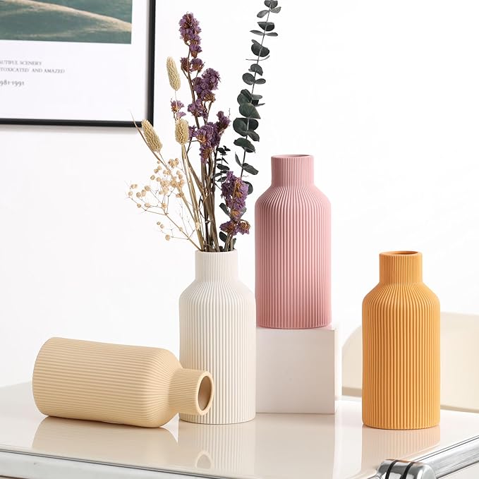 Ceramic Flower Vase,Minimalist Modern Farmhouse Decorative,Small Boho Vase for Pampas Grass,Table,Shelf Bookshelf Decor,Mantel,Entryway Decoration and Centerpieces(8 inch,Beige)