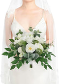 Rinlong Wedding Bouquets for Bride White Green Bridal Bouquet for Wedding Artificial Flowers Silk Bouquet White Lush Green