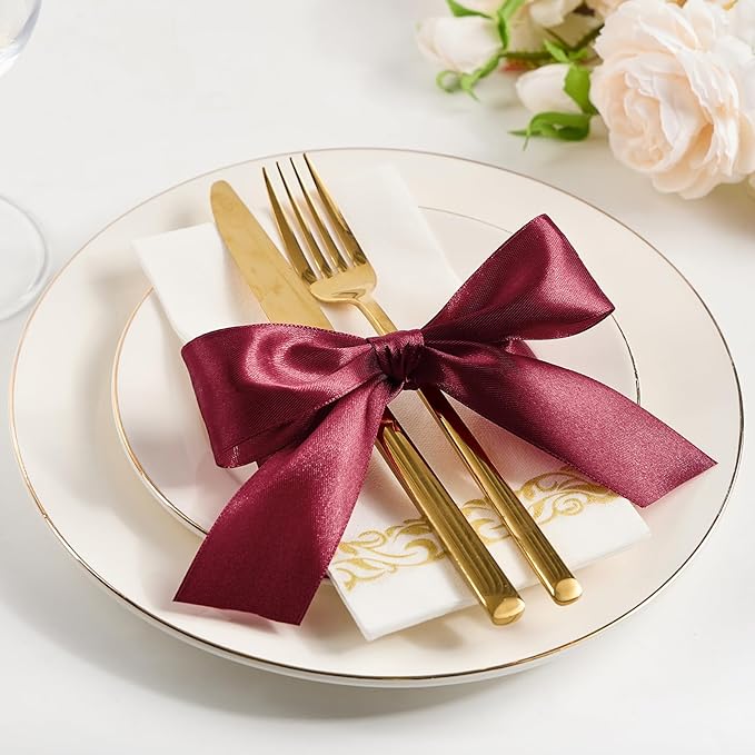 1-1/2 Inch Wide Dark Red Satin Ribbon, 50 Yards Solid Polyester Fabric Ribbon for Roses Making, Gift Wrapping, Christmas, Wedding Decorations, Crafts, Bows, Flower Bouquets