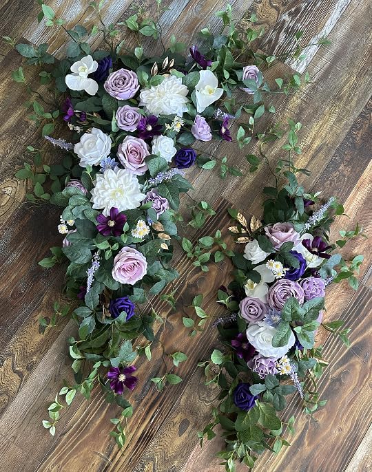Wedding Arch Flowers with Drapes Kit (Pack of 5) - 2pcs Artificial Lilac & Cream Deluxe Swag with 3pcs Hanging Drapes for Wedding Ceremony Arbor Reception Backdrop Rose Floral Decorations