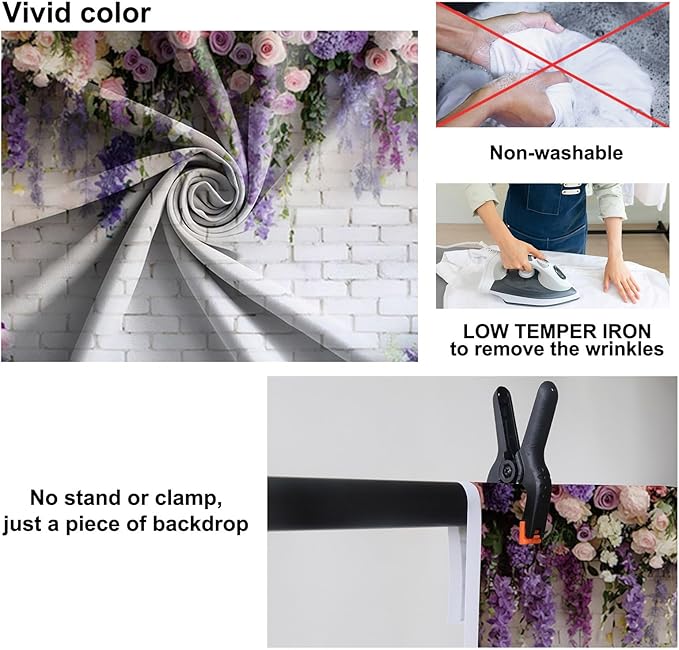 Baocicco Purple Floral Wall Backdrops 7x5ft Flowers White Brick Wall Backdrops for Photoshoot Valentine Day Decorations Anniversary Wedding Banner Supplies Birthday Baby Shower Photo Props