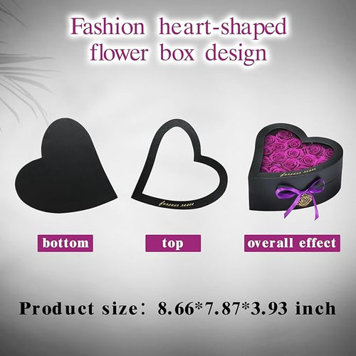 16 Forever Flowers in Heart Shaped Box - Preserved Roses Romantic Gifts for Her, Valentine’s Day, Anniversary, Wedding (Purple)