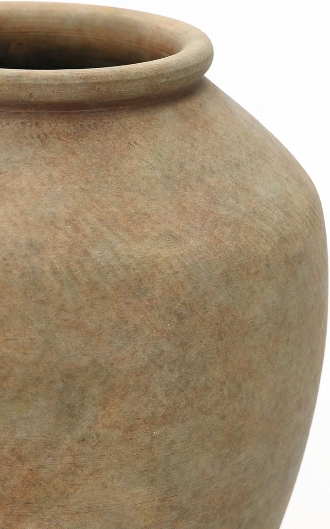 LuxenHome Rustic Flower Vase, 12.4" Tall Terracotta Vases with Earthy Brown Tones, Vintage Pottery for Dining Table Decor, Boho Ceramic Vase for Shelf Living Room Decor, Home Décor Accents