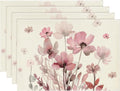Artoid Mode Pink Florals Poppy Spring Placemats Set of 4, 12x18 Inch Seasonal Summer Holiday Table Mats for Party Kitchen Dining Decoration