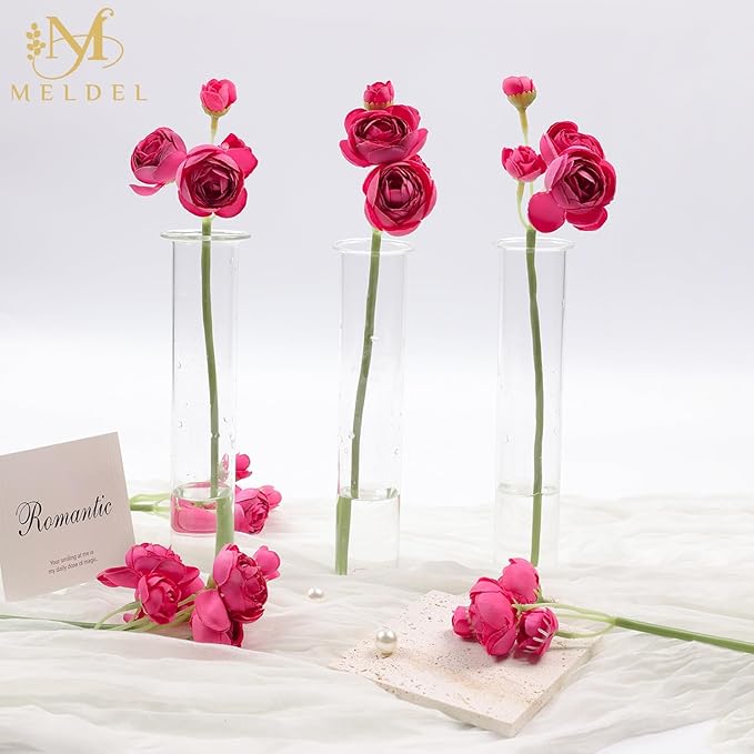 Meldel 32Pcs Ranunculus Artificial Flower Rose with Stems, Faux Rose Red Ranunculus for DIY Bouquet, Bulk Fake Peony Wedding Filler Flowers for Centerpieces Arrangements Bridal Shower Decoration