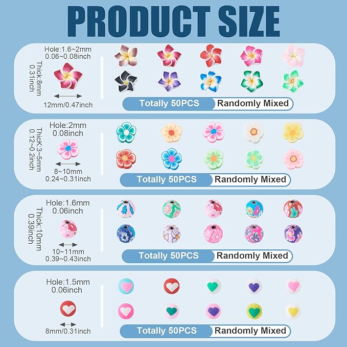 FASHEWELRY 200Pcs Flower Handmade Polymer Clay Beads Bulk Assorted Bracelet Making kit Flower Beads Floral Bead Charms for Bracelets Necklaces DIY Jewelry Making Crafts