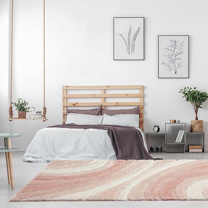 LUXE WEAVERS Lantanas Collection 7070 Pink 5x7 Modern Shag Geometric Area Rug