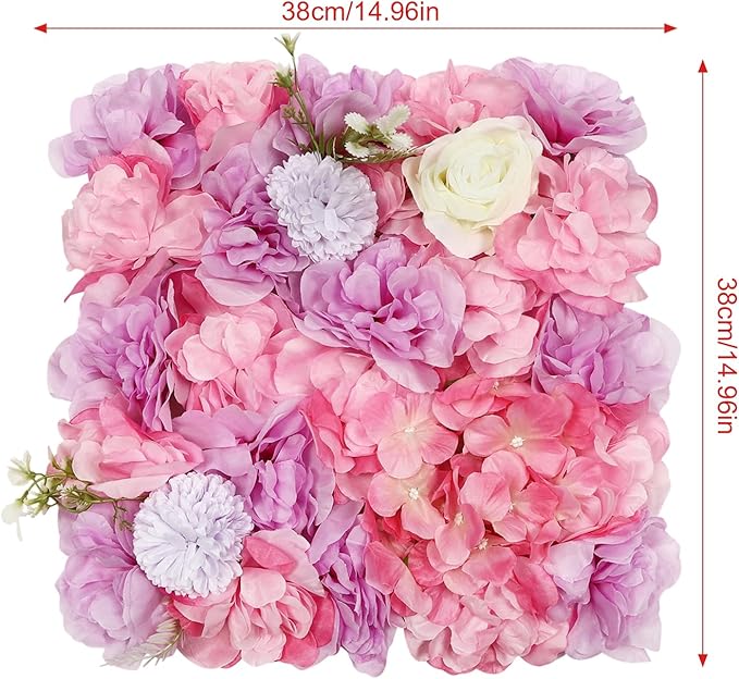 24 Pack Flowers Wall Panels Artificial Floral Wall Mat Handmade 3D Silk Rose Hydrangea Dahlia Floral Panels for Photo Background Home Party Wedding Backdrop Decoration, 24 x 16 inch (24 pcs)