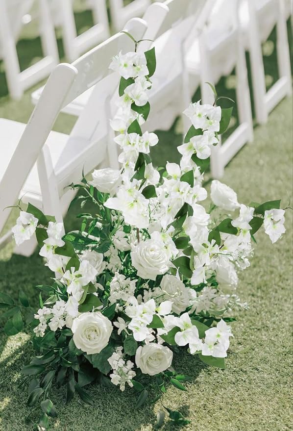 12PCS Bougainvillea Artificial Flowers 31.50" Long Stem Fake Silk Bougainvillea Branches Faux Flowers Vines for Wedding Centerpieces Baby Shower Home Garden DIY Decorations (White)