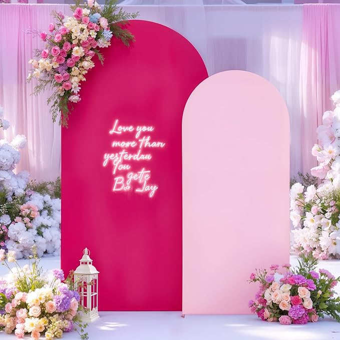 Pink Arch Backdrop Cover Set of 2 Hot Pink Arch Cover 7.2 and 6ft Wedding Arch Cover Stretchy Backdrop Bridal Baby Shower Birthday Party Arches Stand Covers Spandex