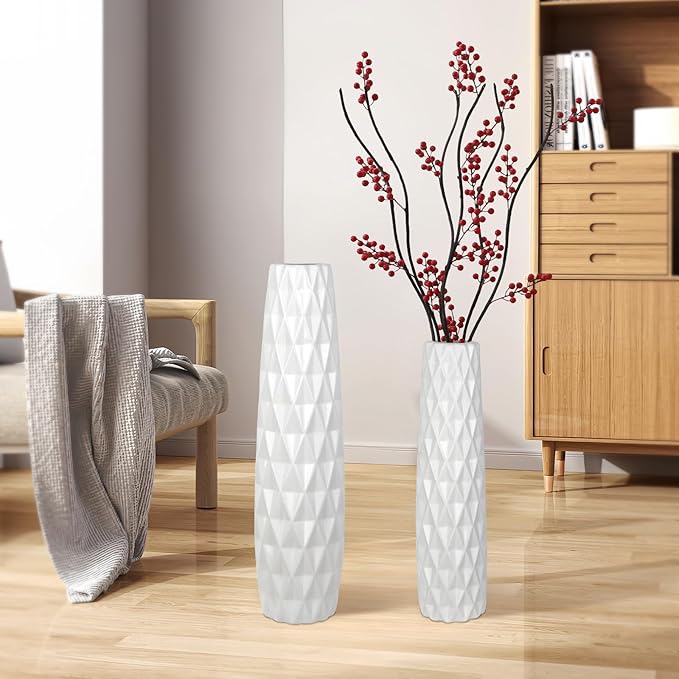White Ceramic Floor Vase, GDSZJLJ 24" Tall Decorative Large Flower Vases for Living Room, Table Centerpieces, Modern Home Décor, Shelf, Dried Flower, Pampas Grass