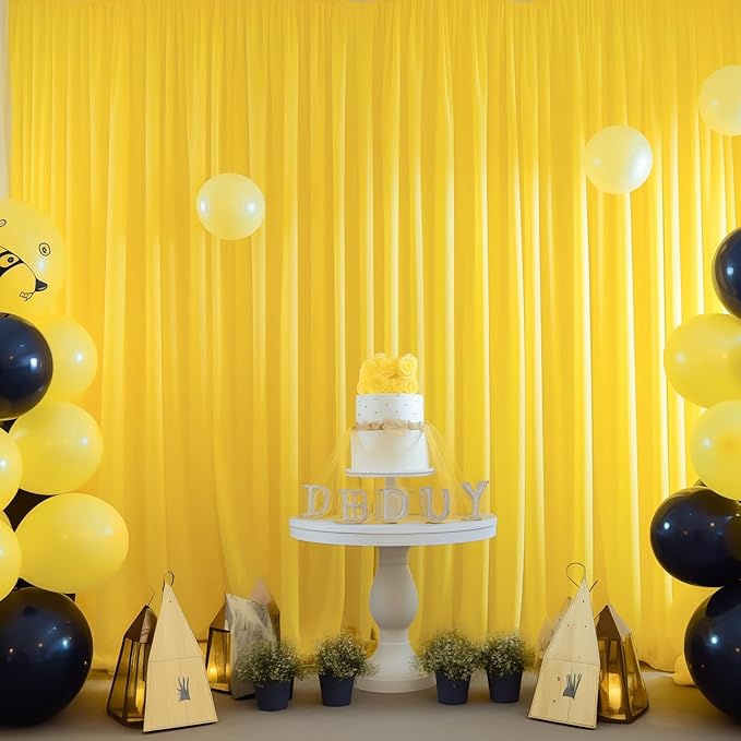 Yellow Backdrop Curtains-Wrinkle-Free Polyester Photography Drapes Party Curtain Background for Baby Shower Wedding Decorations- 32 X10FT (Yellow)