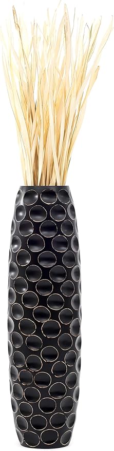 Leewadee Large Black Home Decor Floor Vase - Wooden 34 inch Tall Farmhouse Decor Flower Holder for Fake Plant and Pampas Grass