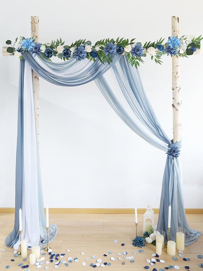 ASTRYAS Dusty Blue Artificial Flowers Combo Fake Silk Dahlia Roses with Stem for DIY Wedding Bouquet Arrangements Bridal Shower Party Home Decorations