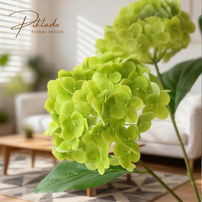 A Bunch 21in, Real Touch Hydrangea Artificial Flowers, with 10pcs Flower Head 20pcs Leaves, Faux Hydrangea Flowers for Home Office Decor Wedding Party Arrangements (2, Green)