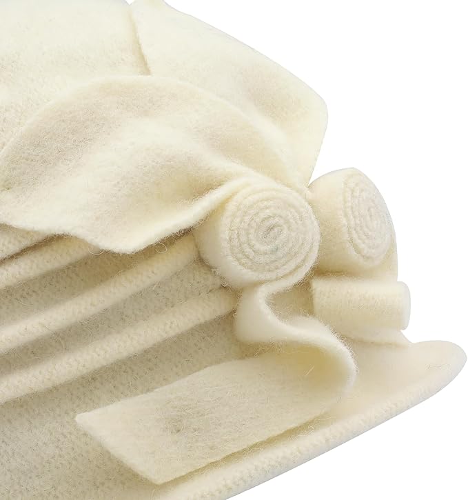 ZLYC Women Wool Cloche Bucket Hat 1920s Vintage Dress Winter Hats with Flower Accent