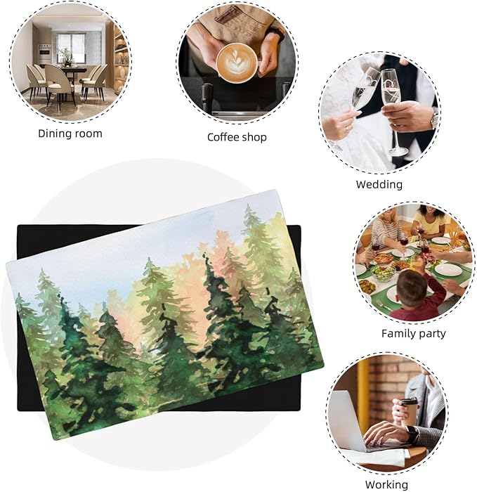 Green Forest Placemats Set of 6,Watercolor Tree Spring and Summer Kitchen Living Room Table Decor Dinner Mat 12x18 Inch 6 PCS, Style-8